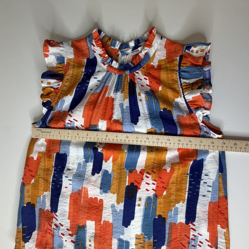THML Abstract Brushstroke Ruffle Sleeveless Top Medium Multicolor Bright Artsy - Picture 9 of 9